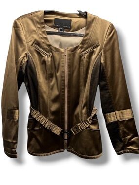 Yansi Fugel Women’s Bronze High Fashion Couture Luxury Belt Cinched Top Jacket